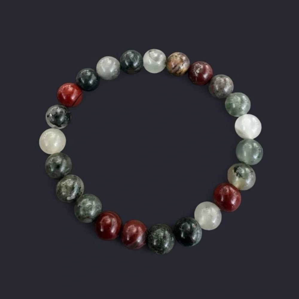 African Bloodstone Gemstone Bead Bracelet 8mm